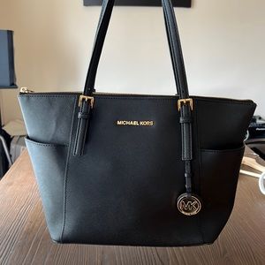 Michael Kors black leather tote bag